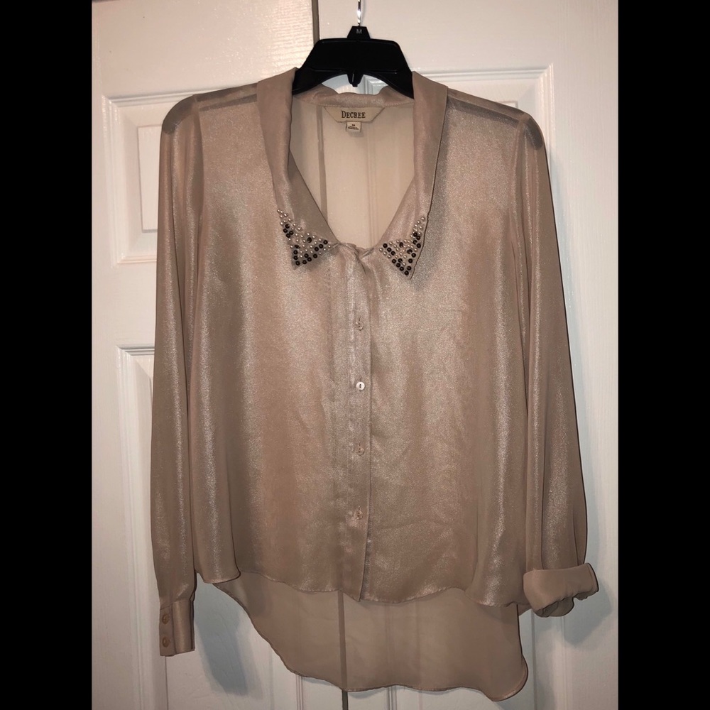 Decree blush pink sheer top, beaded collar